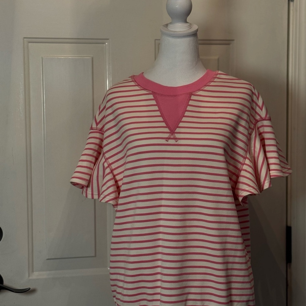 Pink and White Striped Short Sleeve Top